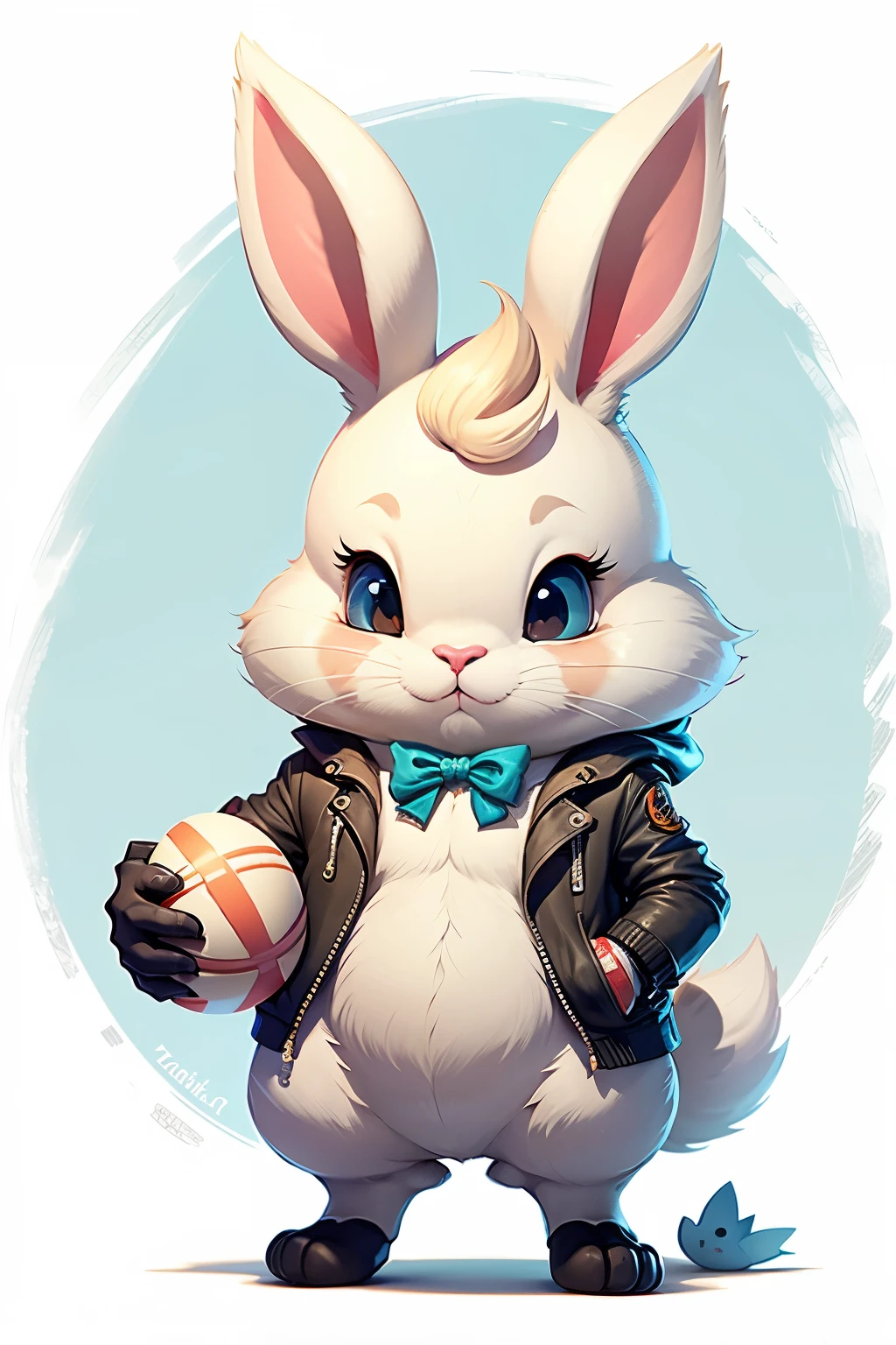 A close up of a cartoon bunny with a leather jacket and bow tie - SeaArt AI