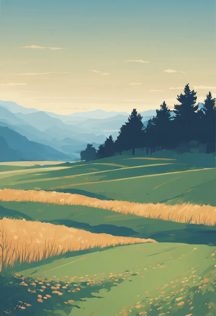 Vector graphics，vectorial，Graphic illustration，Flat noise style，Vector illustration, Natural and organic depiction of vast lands...