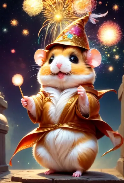 sparklers,magic hamster party,((hamster wizard:great joy:pulling the hands up:opening mouth:jumpping:wizard hat)),magic wands,,w...