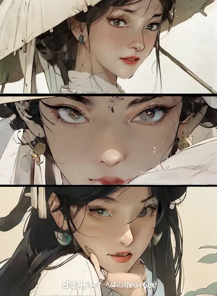 there are two pictures of a woman with an umbrella and a cat, artwork in the style of guweiz, guweiz, beautiful character painti...