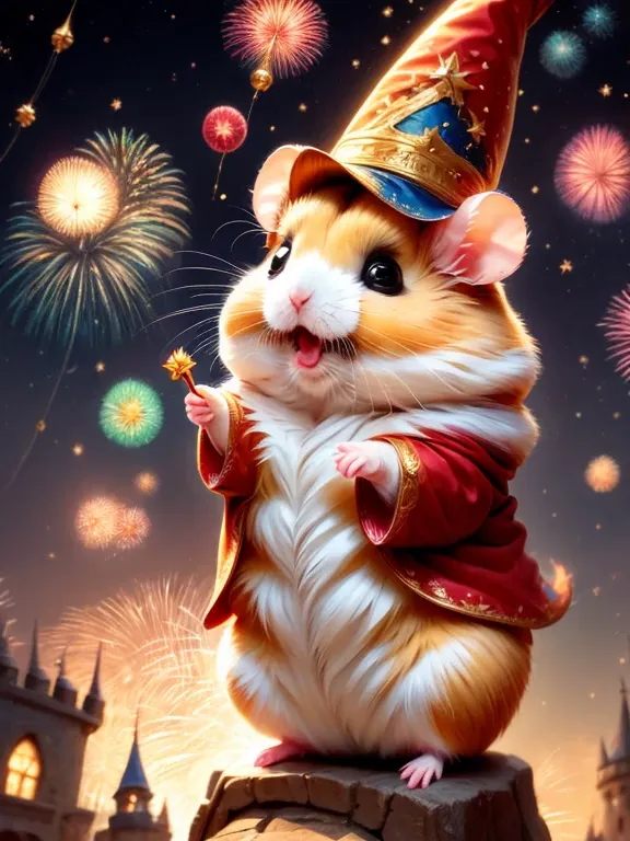 magic hamster party,((hamster wizard:great joy:pulling the hands up:opening mouth:jumpping:wizard hat)),magic wands,,wizard cost...