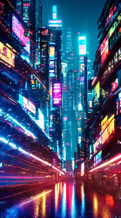 Meisterwerk, best quality, Offizielle Kunst, extrem detailliertes 8k-CG-Unit-Hintergrundbild, Illustration, Cyberpunk City volle...