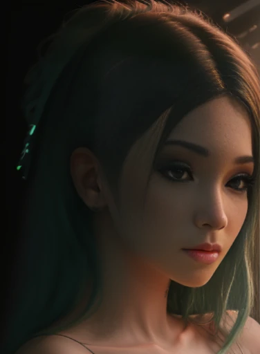 there is a close-up of a woman with green hair and tattoos, 4k realistic digital art, 4k realistic digital art, highly detailed digital art in 4k, cara bonita da cyberpunk, 8 k realistic digital art, hyperrealistic fantasy art, beautiful digital art, ultra realistic concept art, detailed digital art in 4k, stunning anime face portrait, highly realistic digital art