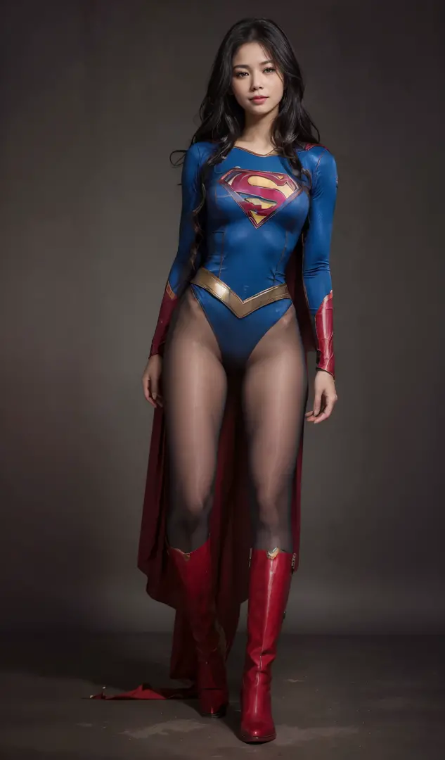 No background、Eyes closed、yawning being、Suffering、Are sleeping、lying back on、(((Wear black tights on your beautiful legs.)))、(((Grow legs、tall、Legally express the beauty of your smile)))、((((Make the most of the original image)))、(((Supergirl Costume)))、((...