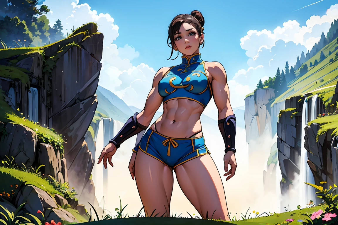 ((Frau basierend auf der Figur Chun Li)), vollbusig, riesige Brüste, Chun-li musculoso, Kampfkunst, Kampfszene mit Schamhaaren, breite Beine, mittlere Hüfte, ((ultra realistisch)), TM Ninja weiß , Symbole, beschwingt colors, Vektorstil, arte digital, 8k, komplizierte Details, faszinierend, professionell erledigt, (((Shorts und bauchfreies Top))), Schöne Vektorillustration, 12k Auflösung, .....3D, Alle Charaktere in voller Länge detailliert, ((sehr detailliert)), ((beschwingt)), ((Ultrahohe Qualität)), ((Hyperrealismus)), ((Fotorealismus)), [Octan-Rendering], in der Stadt, Viele Autos (realistisch ), Ultra-Details, Zubehör, kurze enge Outfits.