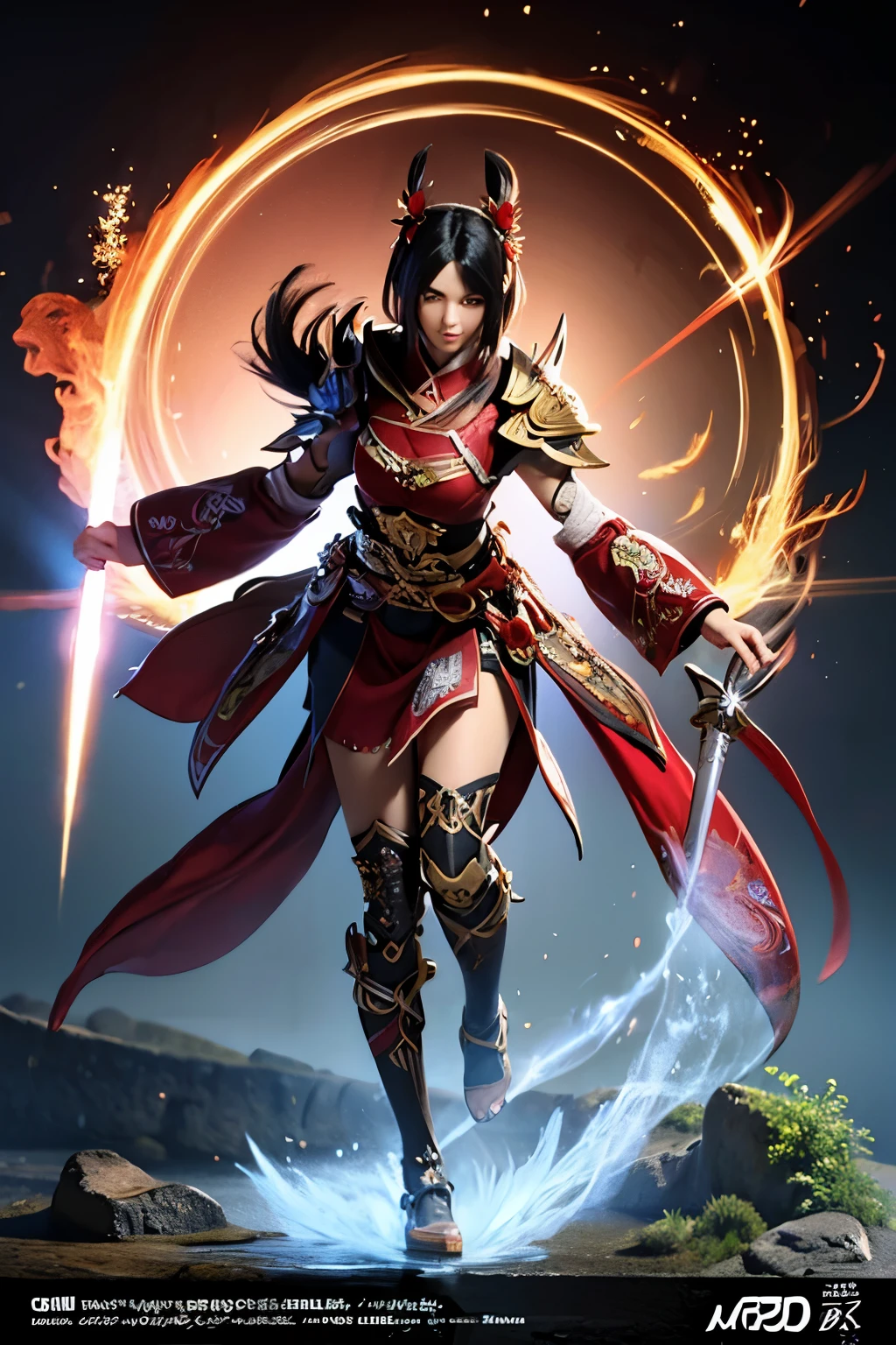 a beautiful short black hair woman, dressed in red samurai armor, red scarlet eyes, with sakura flower in the background, soft lighting, finely detailed features, intricate brush strokes, beautiful lighting, Cinematic, Color Grading, Depth of Field, intricate details, Unreal Engine, Character Concept Art, creative, expressive, stylized anatomy, digital art, 3D rendering, unique, award-winning, Adobe Photoshop, 3D Studio Max, well-developed concept, distinct personality, consistent style, HW*