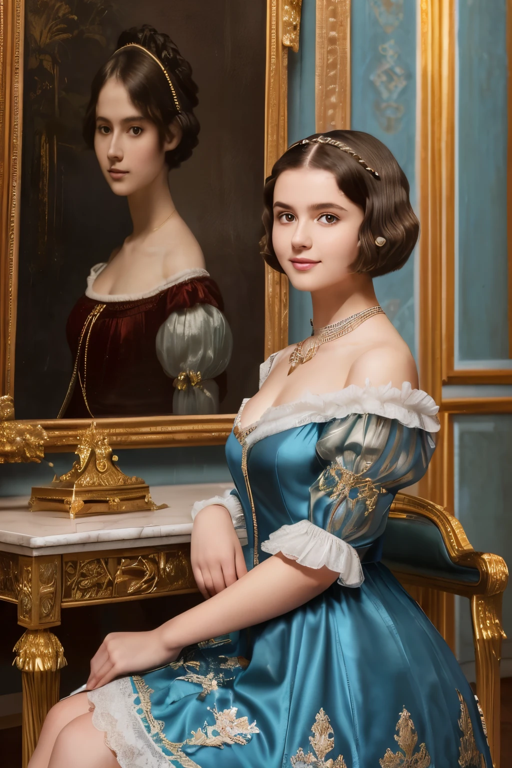 142
(eine 20-jährige Frau,Im Palast), (Eine hyperrealistische), (hohe Bildqualität), ((schöne Frisur 46)), ((kurzes Haar:1.46)), (freundlich lächeln), (Brüste:1.1), (Lippenstifte), (trägt ein blaues Kleid), (trübe,wide,Luxuriöses Zimmer), (Blumen), (ein Ölgemälde、Rembrandt)