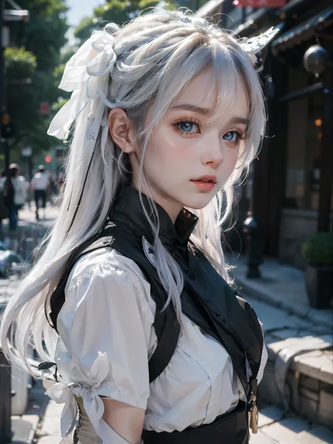 1 girl,The beautiful, tmasterpiece, Best quality at best, white backgrounid,Kazuya Takahashi, concept-art, white color hair,the ...