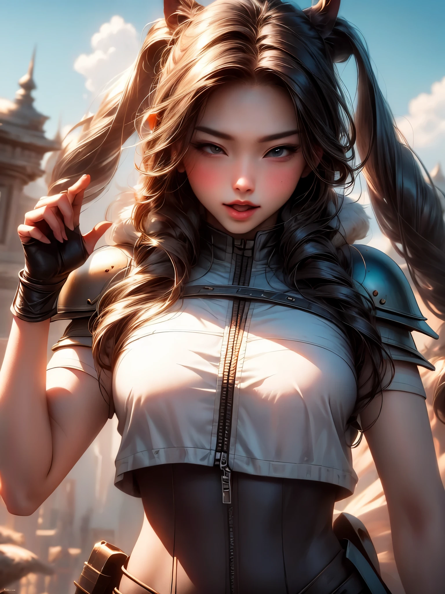 girl assassin, Great Wall battle, (best quality, highres, ultra-detailed), realistic lighting, detailed armor, flowing hair, determined expression, intense action, dramatic sunset, ancient architecture, epic battle scene, vivid colors, dynamic composition, martial arts expertise, suspenseful atmosphere, powerful stance, stealthy movements, ancient Chinese setting, historical accuracy, cinematic quality, sharp focus, professional artwork, sense of danger, thrilling narrative, breathtaking landscape