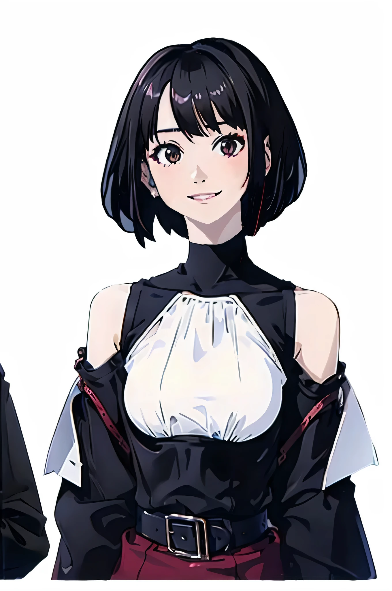 Anime characters of a woman with a black hair and a white shirt - SeaArt AI