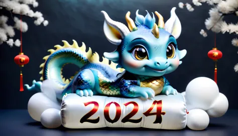Full body, very cute chinese dragon, I am wearing a New Year kimono., Cute round big eyes, smooth scale, elaborate scale, perfect mane, Unparalleled freshness, Sitting correctly, bow, unparalleled clarity, Unparalleled freshness clarity, Unparalleled sharp...