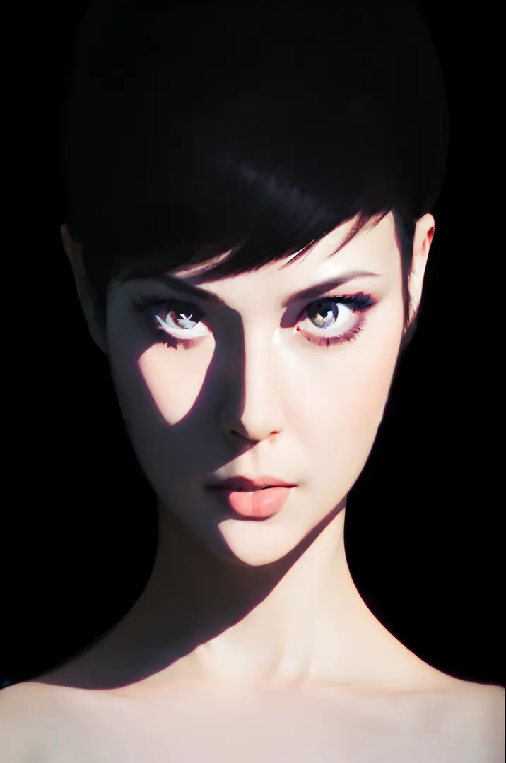 a close up of a woman with a black hair and a black background, ilya kuvshinov face, kuvshinov, kuvshinov ilya, artstyle : ilya ...