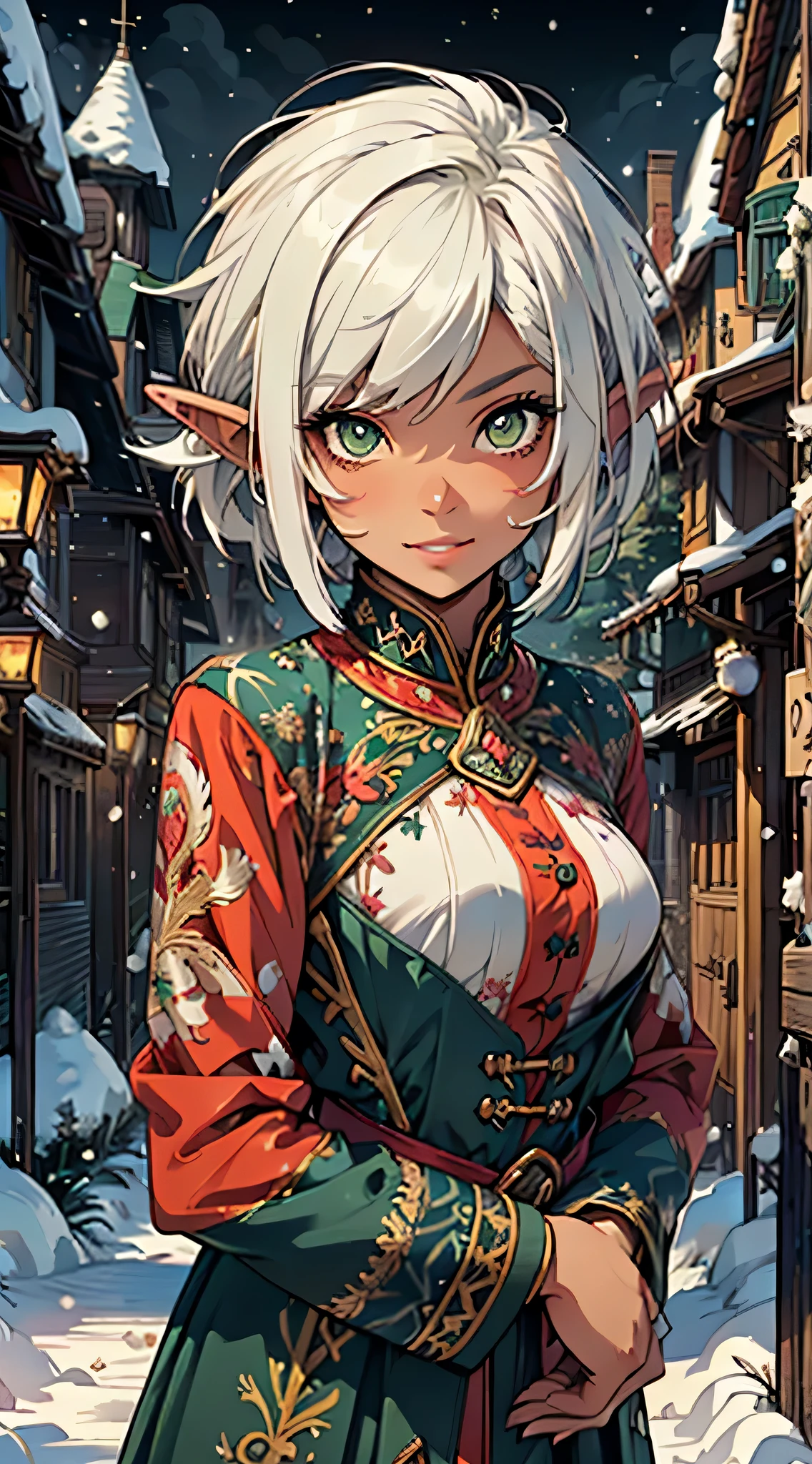 Nisei Muramasa, cute loli elf,(((little loli,tiny little body,little))),(((6 years old))),((anime elf loli with extremely cute and beautiful brown hair)), (((elf))), (((elf ears))),(lesbian,gay),(tomboy:1.3), (((flat chest))),((((white hair:1.35,short white hair,boy haircut,tny short haircut,colored inner hair,ear breathing)))),(((green_eyes:1.3))),intricate eyes,beautiful detailed eyes,symmetrical eyes,big eyes:1.5,(((lustrous skin:1.5,bright skin: 1.5,skin tanned,shiny skin,very shiny skin,shiny body,plastic glitter skin,exaggerated shiny skin,illuminated skin))),(detailed body,(detailed face)), cute,slutty,erotic,daring,((nsfw)), (((medieval man clothes,adventurer man clothing,winter coat,unbuttoned shirt))),(((intricate outfit,intricate clothes,embroidered outfit,ornate outfit,embroidered clothes,ornate clothes))), (dynamic pose:1.0),happy,smile,(centered,scale to fit dimensions,Rule of thirds), ((snowy pine forest at night)), with dark stormy clouds,winter,scenery:1.25,((snow forest background)),Christmas tree, highres,sharp focus,(ultra detailed,extremely detailed),(photorealistic artwork:1.37),(extremely detailed CG unity 8k wallpaper),(((vibrant colors,vibrant theme))),(intricate),(masterpiece),(best quality),