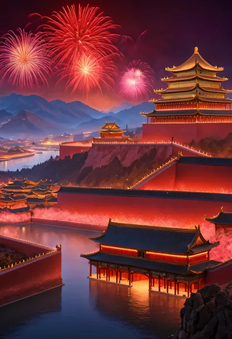 （giant projection《Thousands of miles of rivers and mountains》On the red wall of the Forbidden City in China：1.34），（巨幅LED screen幕...