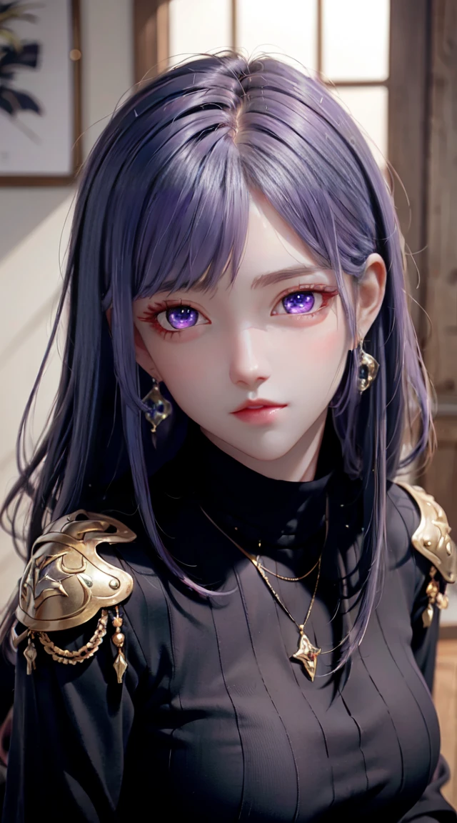 8K, Ultra High Definition, Super detailed, Shiny detailed hair, detailed face, fantasy landscape, solo, looking at viewer, {{best quality}}, {{masterpiece}}, {{ultra-detailed}}, {detailed light}, ultra high quality eyes, detailed eyes, perfect eyes, large eyes, detailed purple eyes, purple hair, long hair, beautiful, skinny body, white skin, slutty, erotic, standing in suggestive