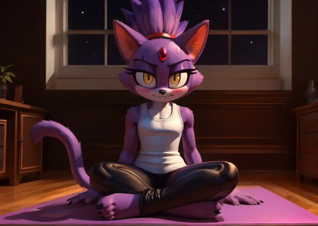 [Blaze the cat], [Uploaded to e621.net; (Pixelsketcher), (wamudraws), (napalm_express)], ((masterpiece)), ((HD)), ((High res)), ((furry)), ((solo portrait)), ((front view)), ((full body)), ((feet visible)), ((detailed fur)), ((detailed shading)), ((cel sha...