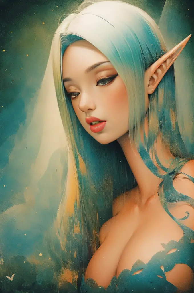 a girl with flowing hair and pointy elf ears, realistic fantasy, vibrant colors, enchanted forest, ethereal lighting