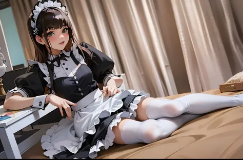 arafed woman in a maid outfit sitting on a bed, gorgeous maid,  A catboy&#39;s! maid! a skirt, animemanga girl in a maid costume, maid a skirt, wearing maid uniform, maid costume, maid outfit, maid, french maid, , animemanga girl , japanese maid cafe,  pho...