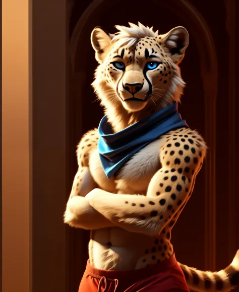 solo,male,head tilt,raised eyebrow,bedroom eyes,front view,pinup,wink,crossed arms,
(skinny, feminine, femboy) anthro male cheet...