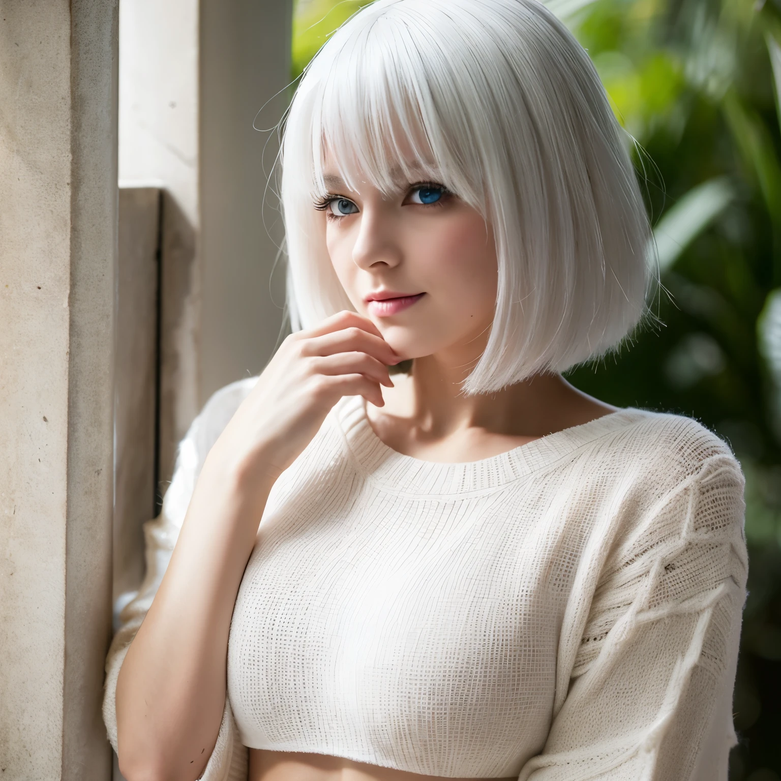 odd eye，white  hair，huge tit，face perfect，kawaii