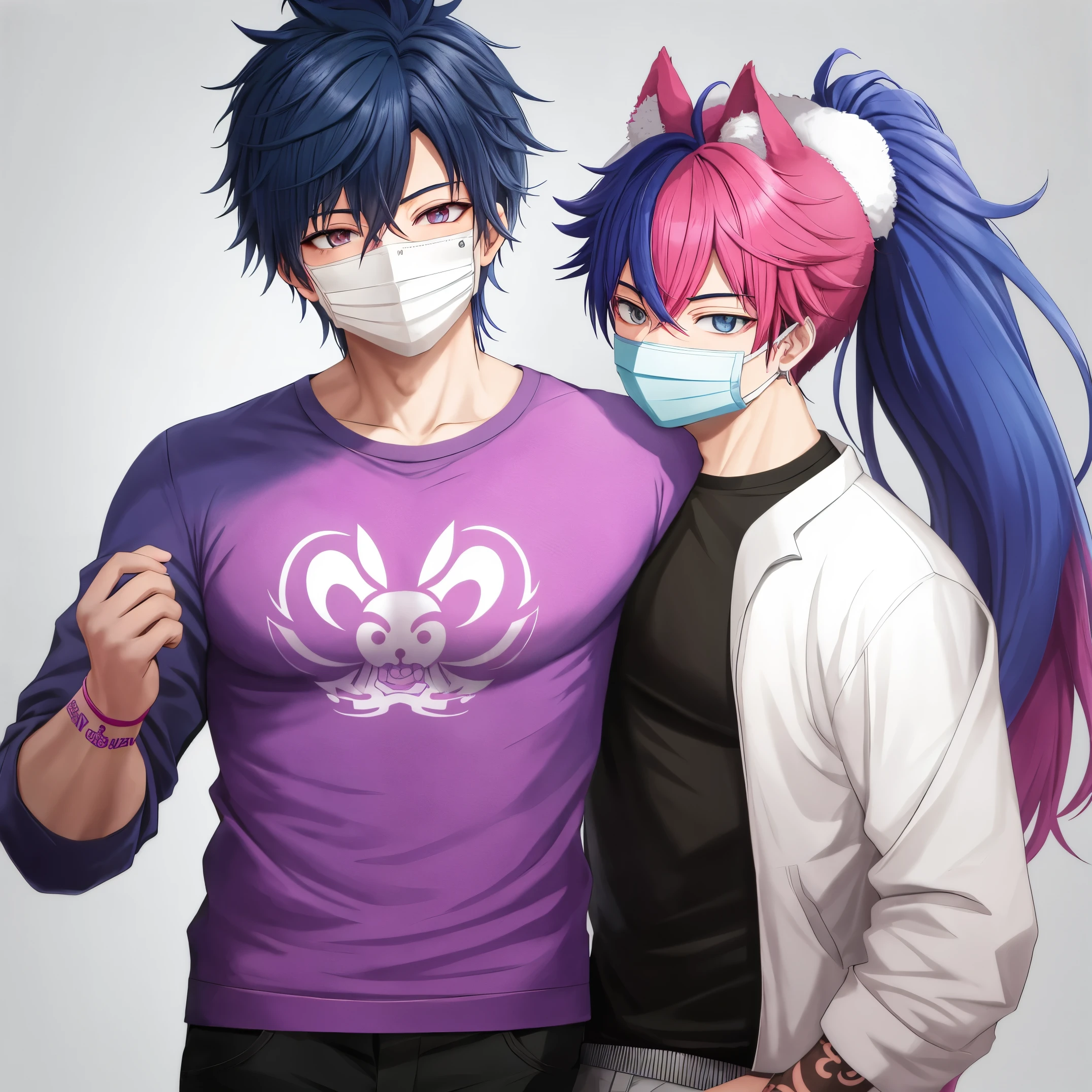 Anime couple wearing masks and standing next to each other - SeaArt AI