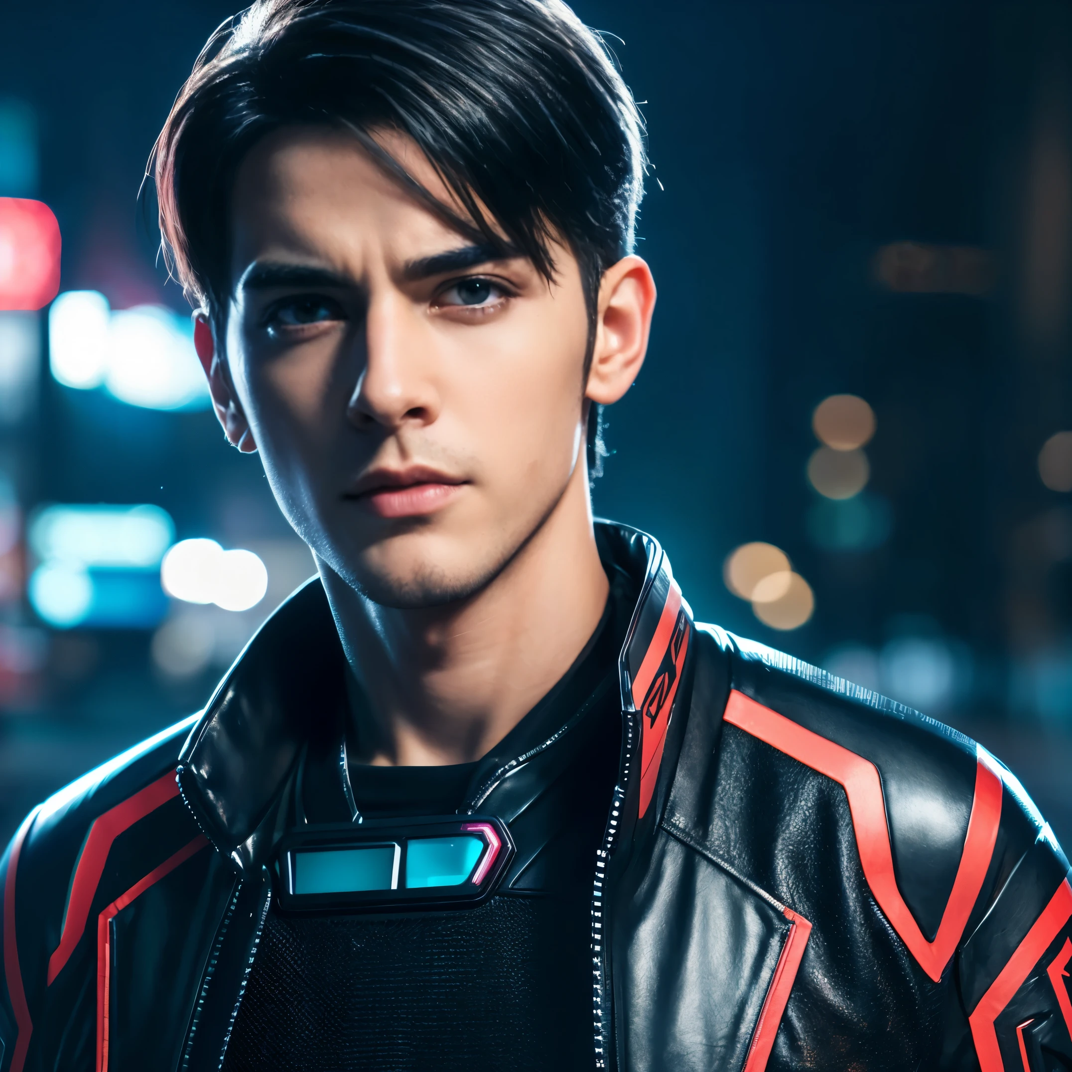 Change background cyberpunk handsome boy realistic face 8k ultra realistic