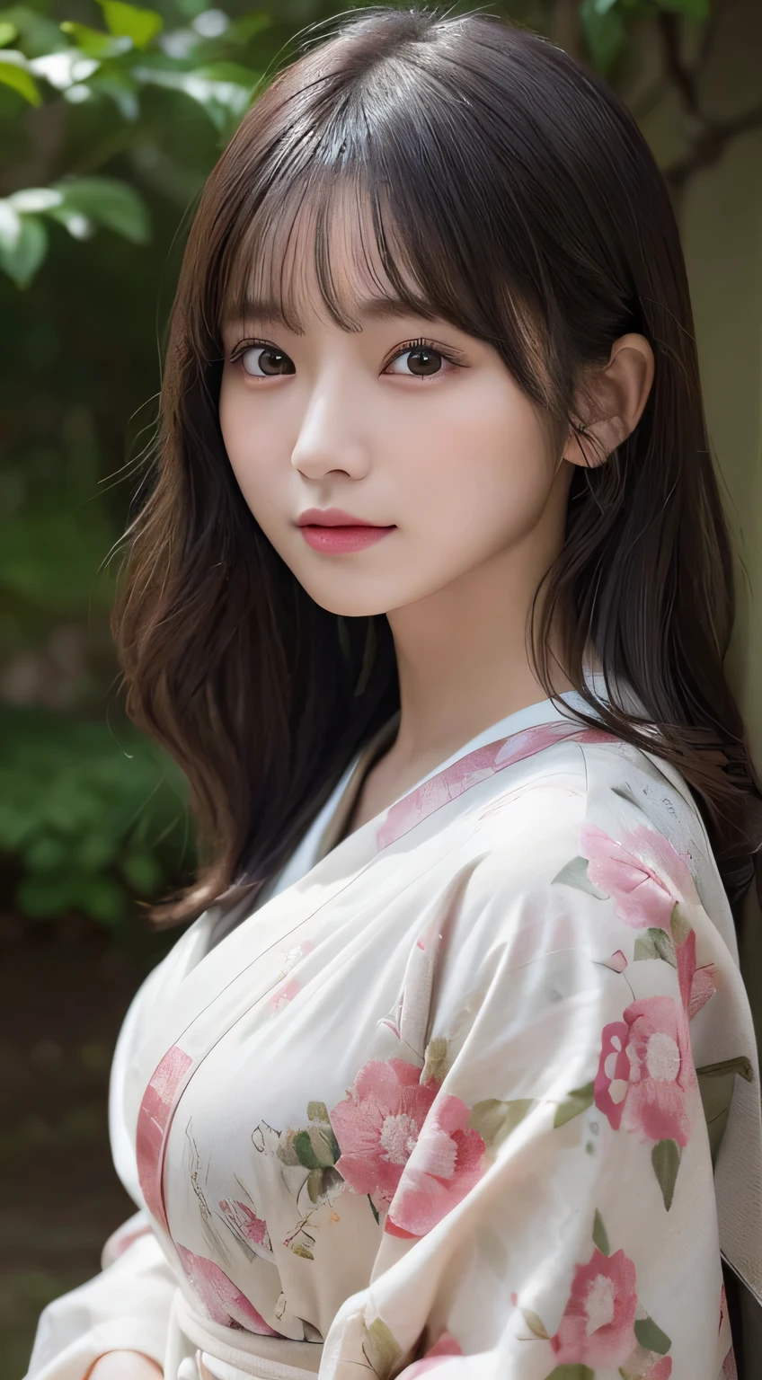 (Kimono,age19）、(top-quality,​masterpiece:1.3,超A high resolution,),(ultra-detailliert,Caustics),(Photorealsitic:1.4,RAW shooting,)Ultra-realistic capture,A highly detailed,high-definition16Kfor human skin、 Skin texture is natural、The skin looks healthy with an even tone、 Use natural light and color、One Woman,japanes,,kawaii,A dark-haired,Middle hair,(depth of fields、chromatic abberation、Wide range of lighting、Natural Shading)