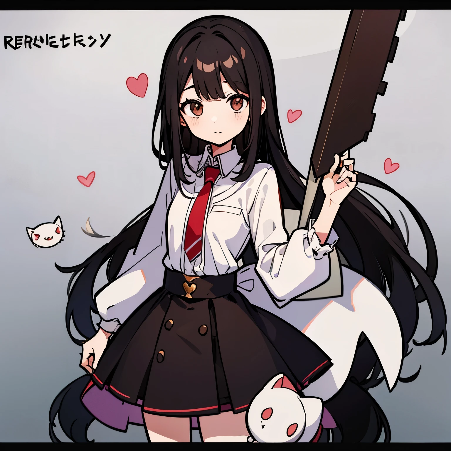 Anime girl with a knife and a cat in her hand - SeaArt AI