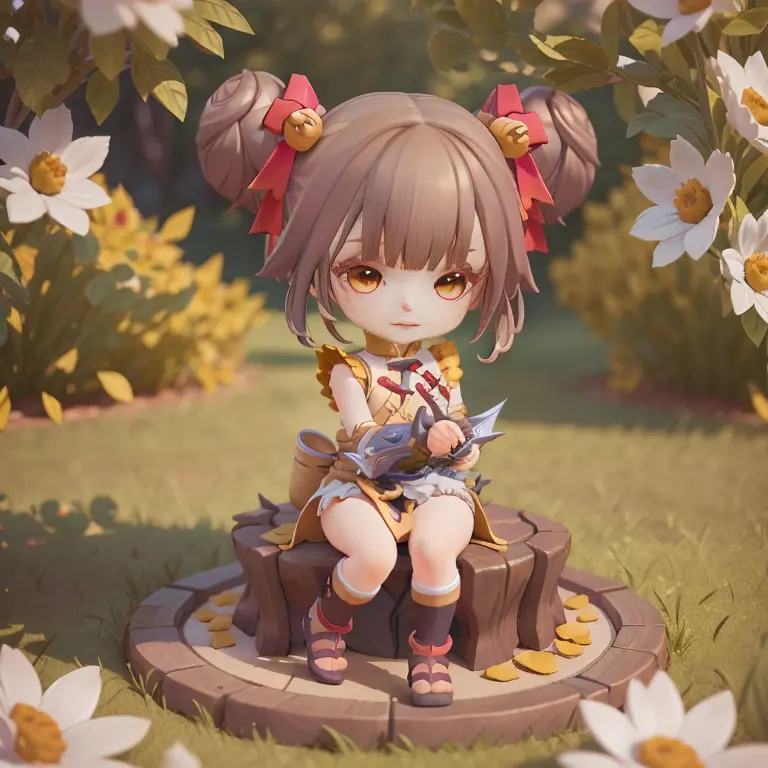 Cute Baby Chibi selena mobile legend,(((Chibi 3D))) (Best Quality) (Master Price)、(Chibi :1.3)、Sitting on smoky pink flowers、spe...