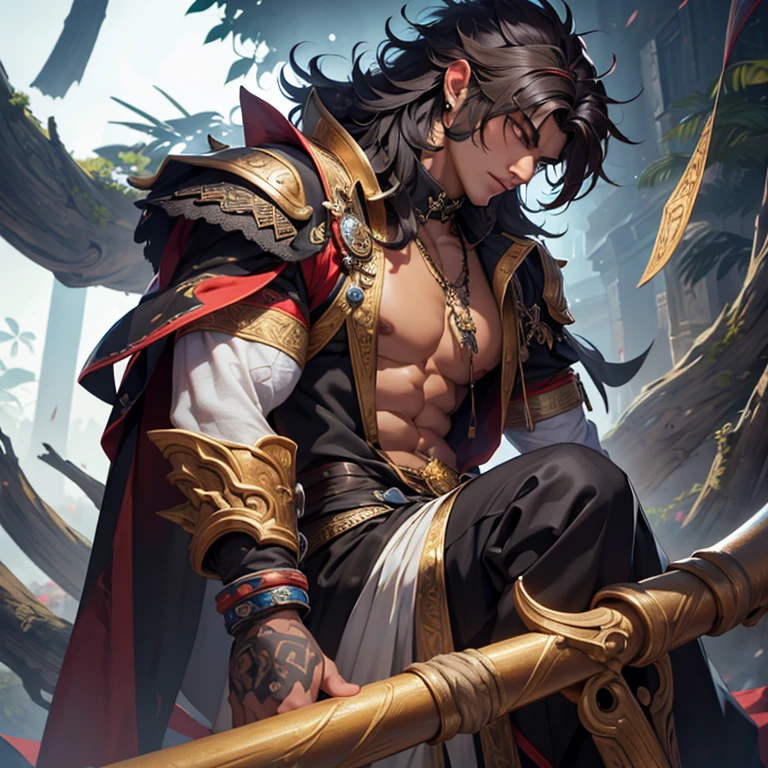 (masterpiece,High quality,Top quality,super detail, best quality ,)hair detail ,skin details,body details,facial details,full body view,1 man,wukong,handsome,Tall body,blackjack,