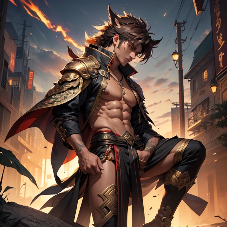 (masterpiece,High quality,Top quality,super detail, best quality ,)hair detail ,skin details,body details,facial details,full body view,1 man,wukong,handsome,Tall body,blackjack,