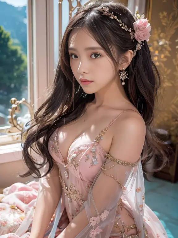 best qualtiy， tmasterpiece， 超高分辨率， （realisticlying：1.5）， raw photogr， 1girll, silber hair, long hair，hair adornment shoulders，co...