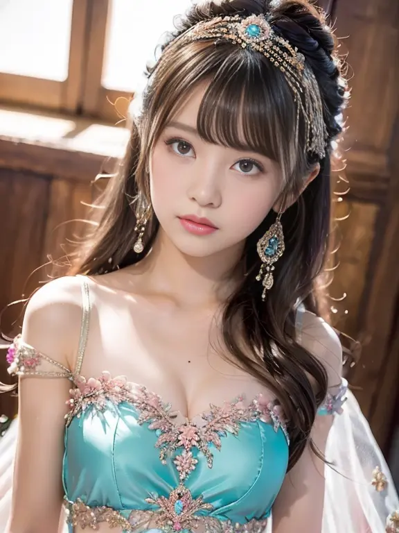 best qualtiy， tmasterpiece， 超高分辨率， （realisticlying：1.5）， raw photogr， 1girll, silber hair, long hair，hair adornment shoulders，co...