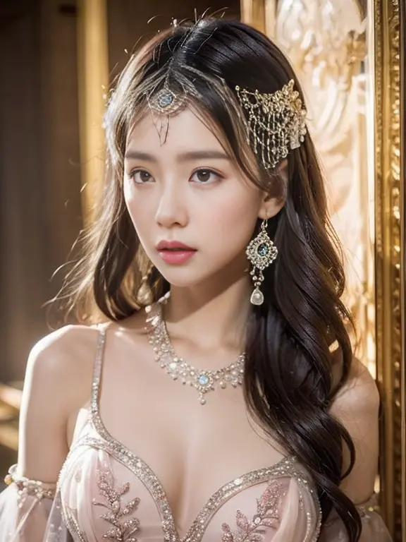 best qualtiy， tmasterpiece， 超高分辨率， （realisticlying：1.5）， raw photogr， 1girll, silber hair, long hair，hair adornment shoulders，co...