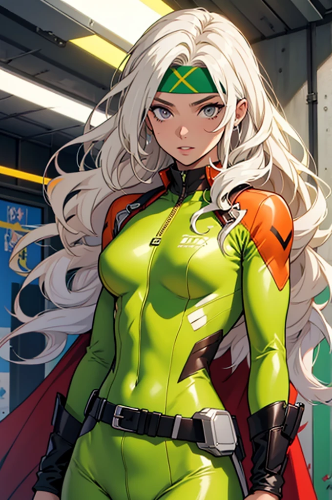 rogue, vanpira, xman ,Cartoon_x_enquanto_Velhaco,ownwaifu, long Hair,seios,brown Hair,olhos verdes,lipstick,maquiagem,lips,white Hair,two-tone Hair,headband,wavy Hair,large seios,messy Hair,curly Hair,Big_Hair, yellow Bodysuit,suit jacket,Luvas,belt,yellow Luvas,green Bodysuit,Bodysuit,multicolored Bodysuit,Superheroíne, Pele apertada,roupas multicoloridas, 1girl, sozinho, Olhando para o Viewer,Em linha reta, parte superior do corpo, Arte Oficial, Altas, scenecy, (master part:1.1), (melhor qualidade,:1.1), (alta qualidade:1.1), (screencap anime:1.2),