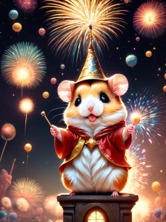 sparklers,hamstania,festival,magic hamster party,((hamster wizard:great joy:pulling the hands up:opening mouth:jumpping:wizard h...