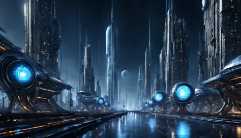 Es de noche, On an unknown planet there exists a futuristic city with immense technologically designed buildings that form an in...