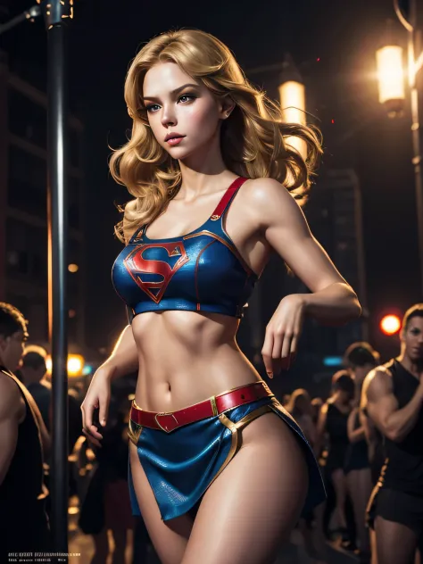 supergirl, bon marché prostitution tenue, sexy, mini jupe rouge, crop top, jambes nues, corps entier, 4 9 9 0 s, longs cheveux b...