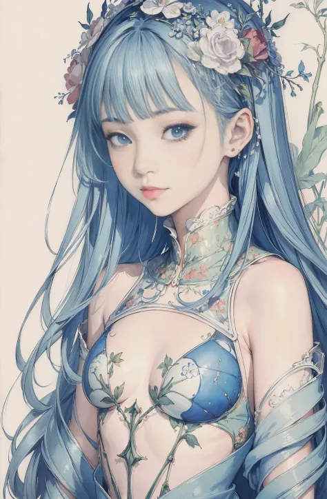 (​masterpiece、top-quality、top-quality、Detailed and complex、Official art、Beautifully Aesthetic:1.3)、(1girl in:1.3)、Written by James Jean、(Botanical art:1.3).