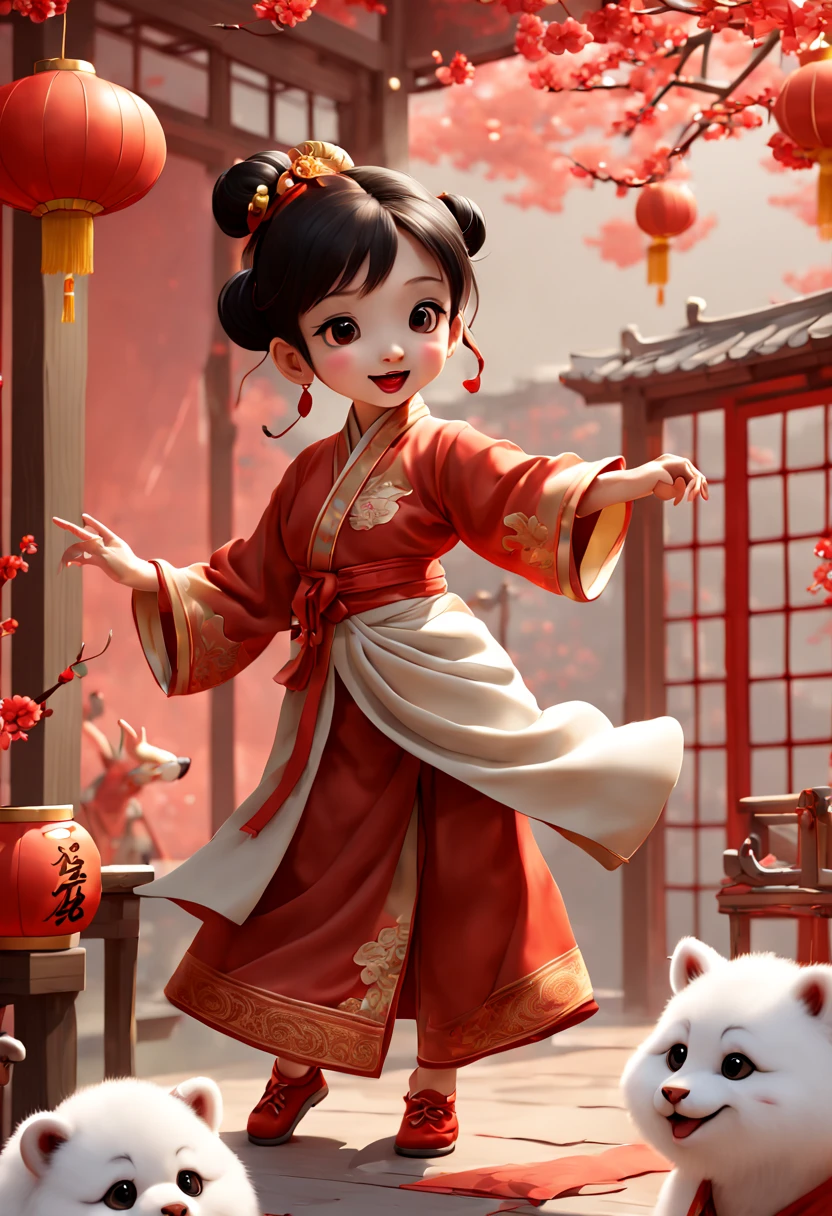 New Year's Day, chinese new year party, joyful and playful atmosphere, enhance, intricate, (best quality, masterpiece, Representative work, official art, Professional, unity 8k wallpaper:1.3)