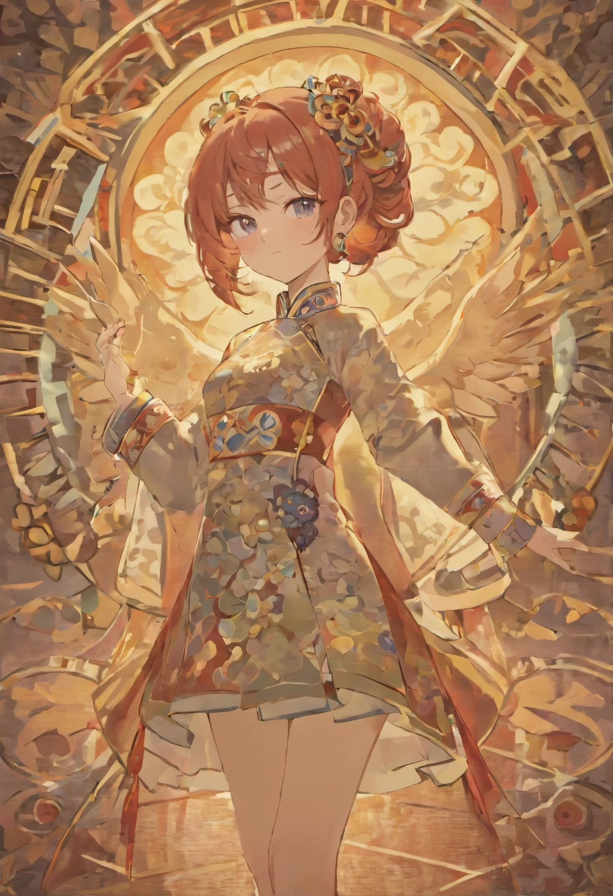 Anime girl with a golden halo and a red hair - SeaArt AI