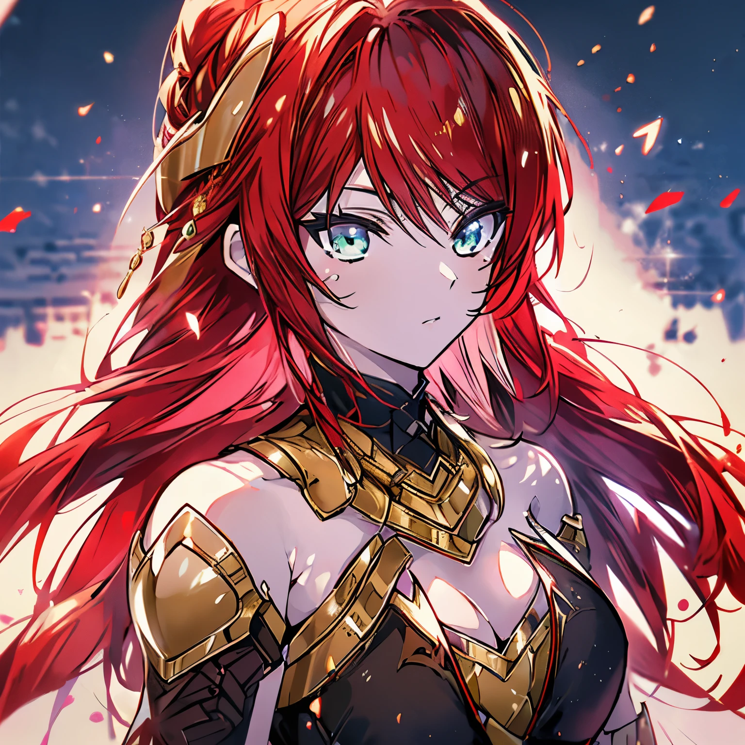 Pyrrha Nikos, nffsw, Metalbound, armor, Gold Jewels, Redheads are very detailed, 8k octane, nffsw, ultra-detailliert, Best Quality, Highest Quality, Realistic lighting, hyperdetails､small tits