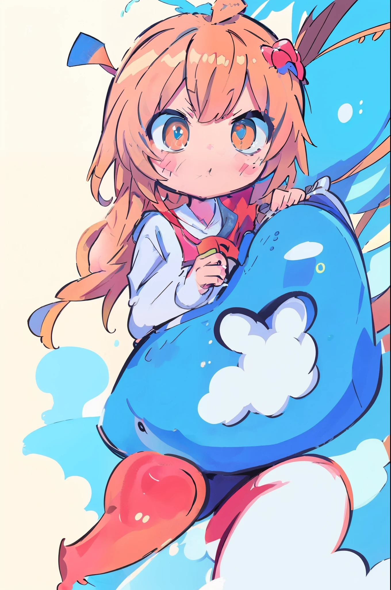 Anime girl with long hair holding a blue heart shaped object - SeaArt AI