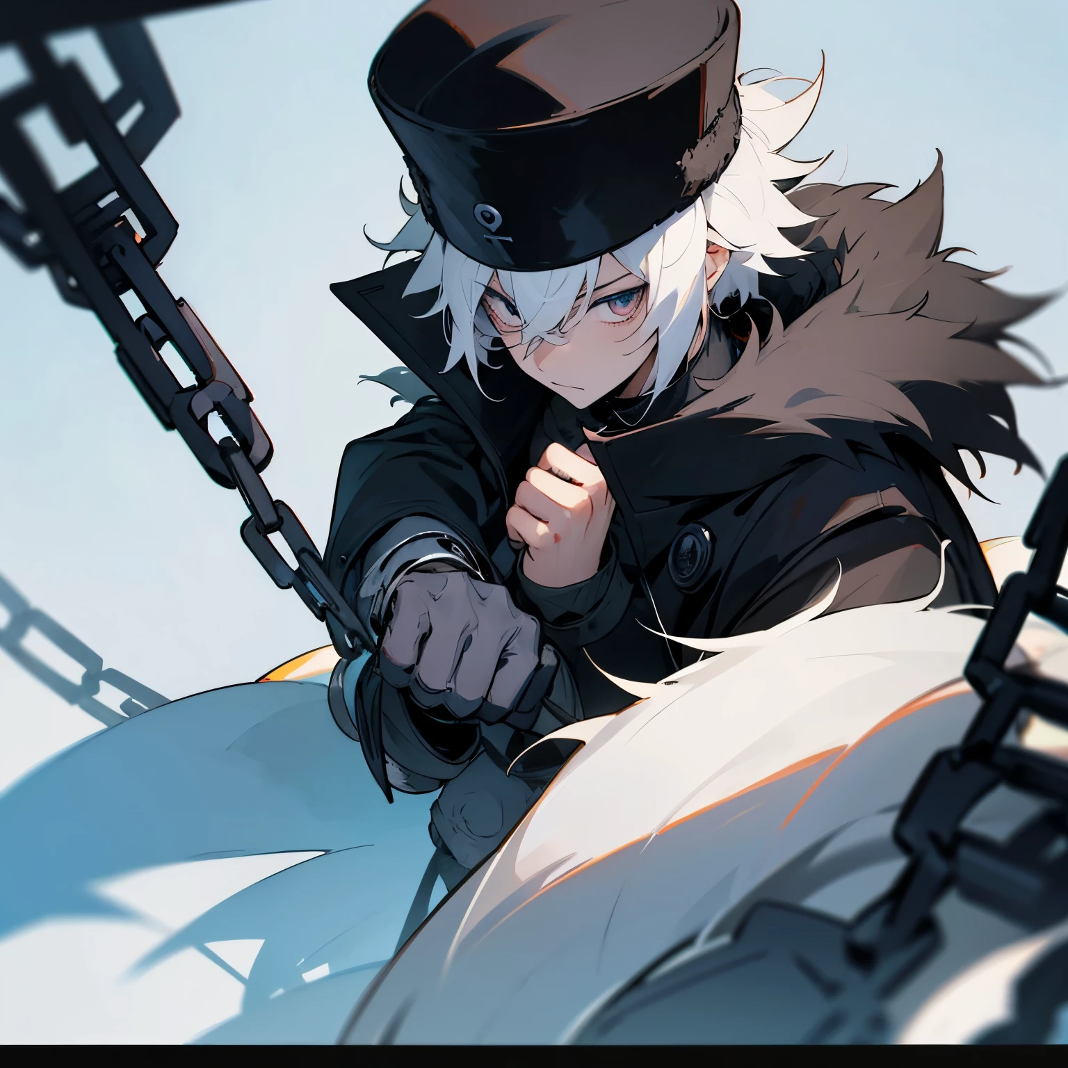 Anime character with white hair and black hat on a swing - SeaArt AI