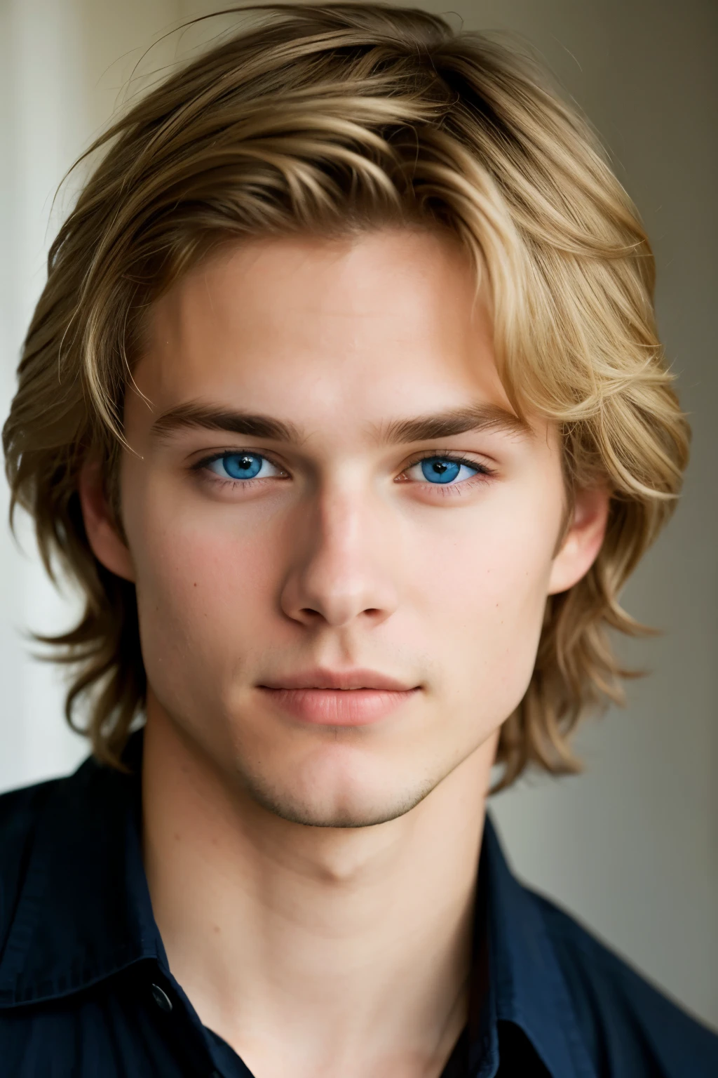 A close up of a young man with a blue eye - SeaArt AI