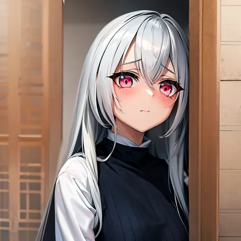 Waifu with white hair and a scared expression from a new anime series of the Isekai genre, se encuentra asustada por no saber donde esta.
