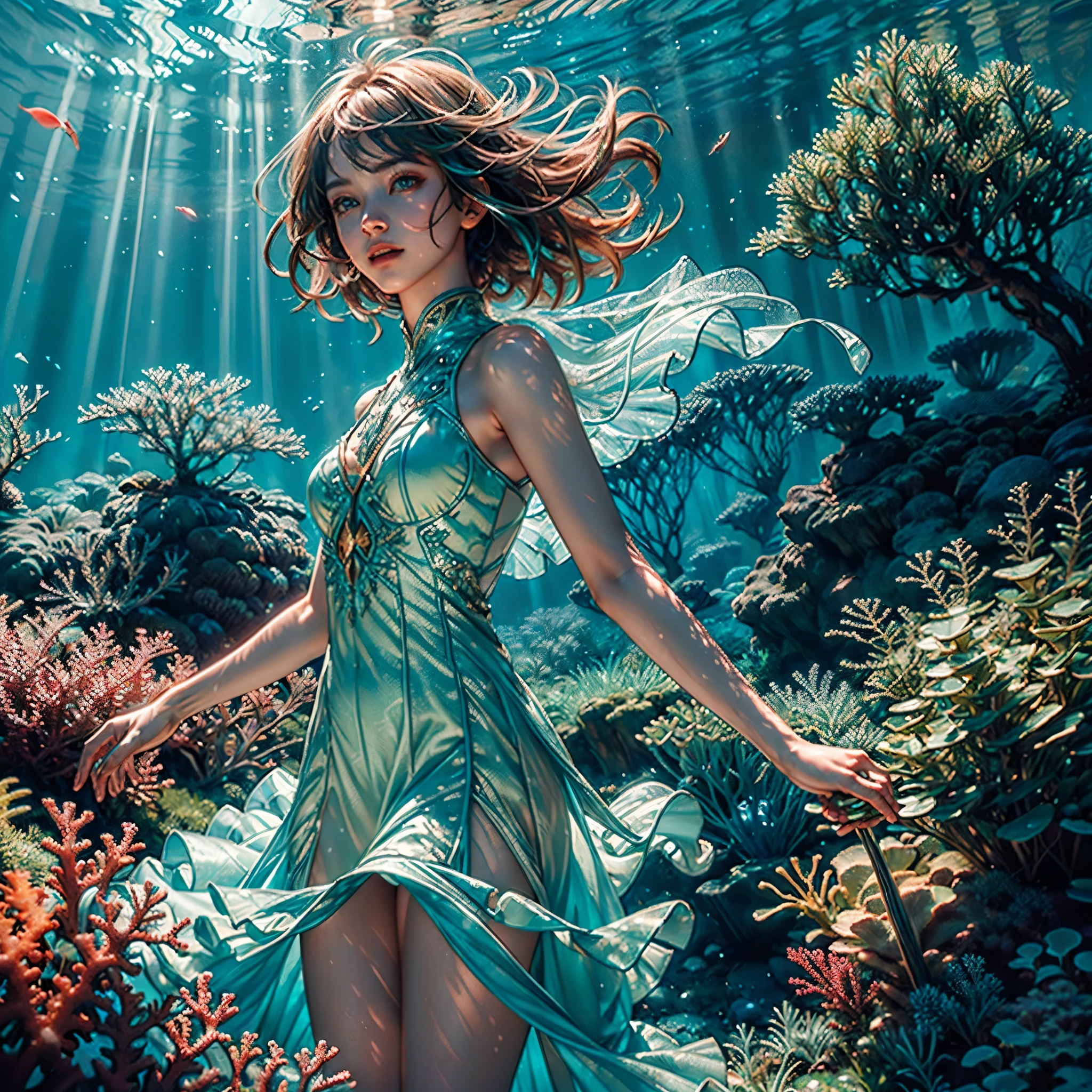 (((masterpiece))),(((best quality))),((ultra-detailed)),((underwater)),(illustration),(beautiful detailed water),((coral)),open tuck,((extremely delicate and beautiful girls)),dynamic angle,floating,(beautiful detailed eyes),(detailed light),(loli),floating hair,glowing eyes,(splash),underwater),((fishelack hair,green right eye,iceblue left eye,very long white dress,feather,nature,(sunlight),(underwater forest),(painting),(bloom),(detailed glow),(drenched),seaweed,fish,(((Tyndall effect))),face to face deep path equirectangular ultra_photo-realistic meticulously intricate ultra_high-details ultra_high-quality ultra_high-def ultra_high-res optimal ultra_sharpness focus perfection accurate global illumination volumetric Cinematic_Sunlight Lightning contrast cgi vfx sfx reflex Octane_rendered extreme improved radiant graduated UHD XT3 DSLR HDR romm rgb pbr 3dcg fxaa blu-ray vivid colors-coded backlight frontlight anti-aliasing fkaa txaa rtx ssao opengl-shaders glsl-shaders post-processing post-production cell-shading tone-mapping luminescence Crystalline varies multi etc. --s 1000 --c 20 --q 20 --chaos 100