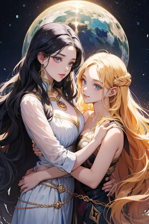 two distinct goddesses, Lumira the goddess of light with her long, wavy golden hair, eyes as blue as the sky and Devora the godd...