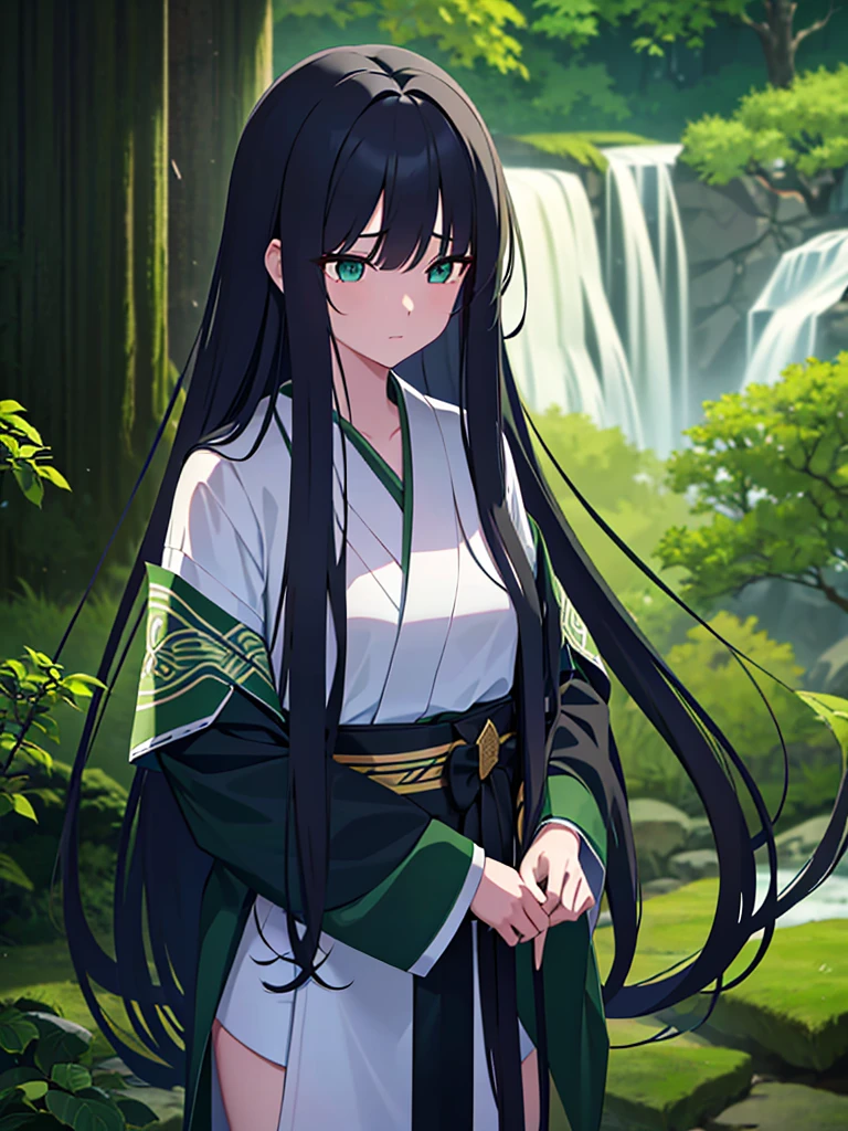 Hana, with flowing ebony hair cascading like a waterfall, possesses a quiet elegance that belies her exceptional archery skills. Her piercing emerald eyes reveal a mysterious depth, reflecting both strength and vulnerability. Adorned in a simple yet resilient forest-green kimono, Hana carries a bow crafted from ancient wood, etched with symbols that whisper of untold tales.