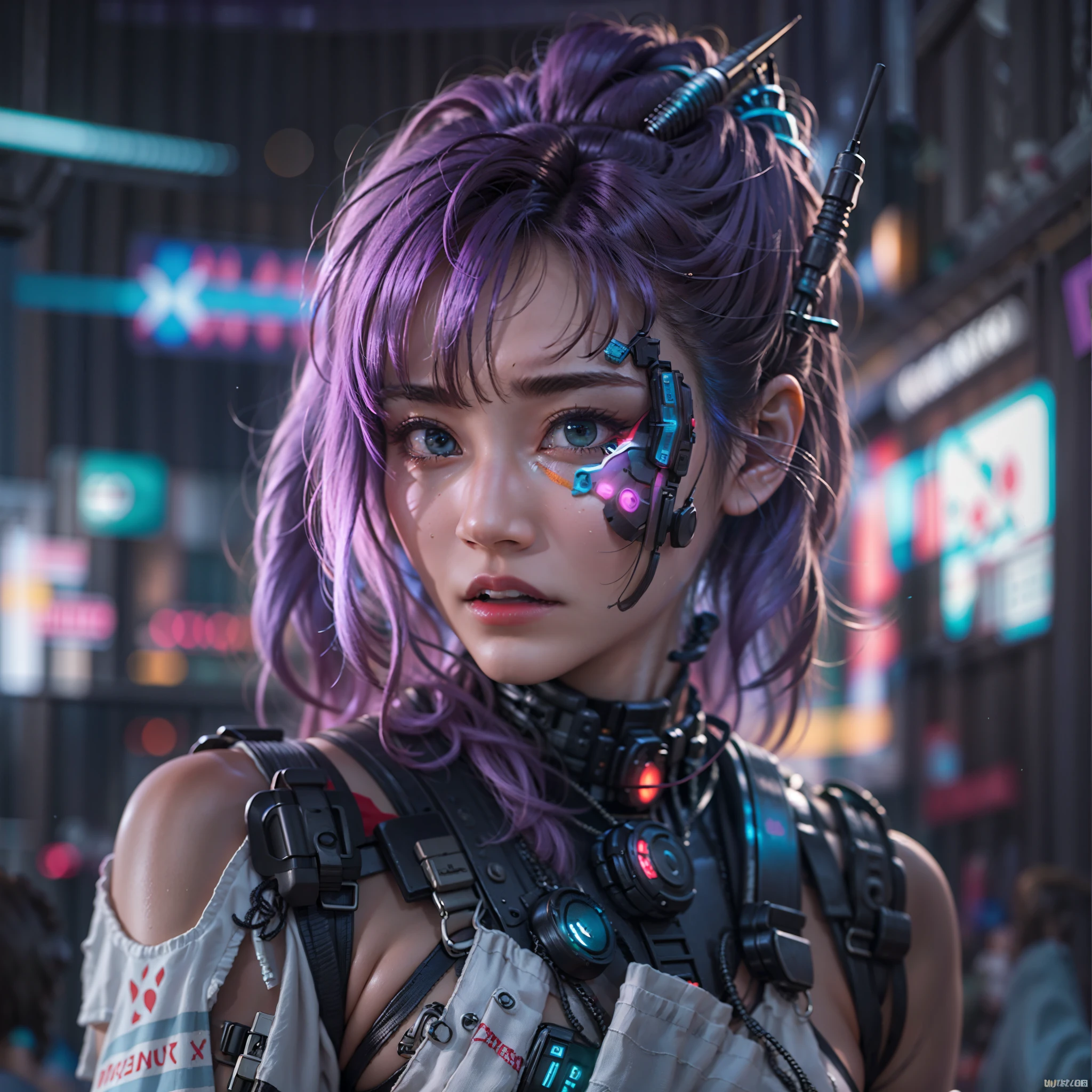 Futuristic woman in futuristic costume, cyberpunk 2 0 y. o Model Girl Digital Cyberpunk - Anime Art, Cyberpunk Girl, cyberpunk art eyes,Live-action faces,live-action scenery,super beautiful girl,Shoulders exposed,angel disguised as a human,